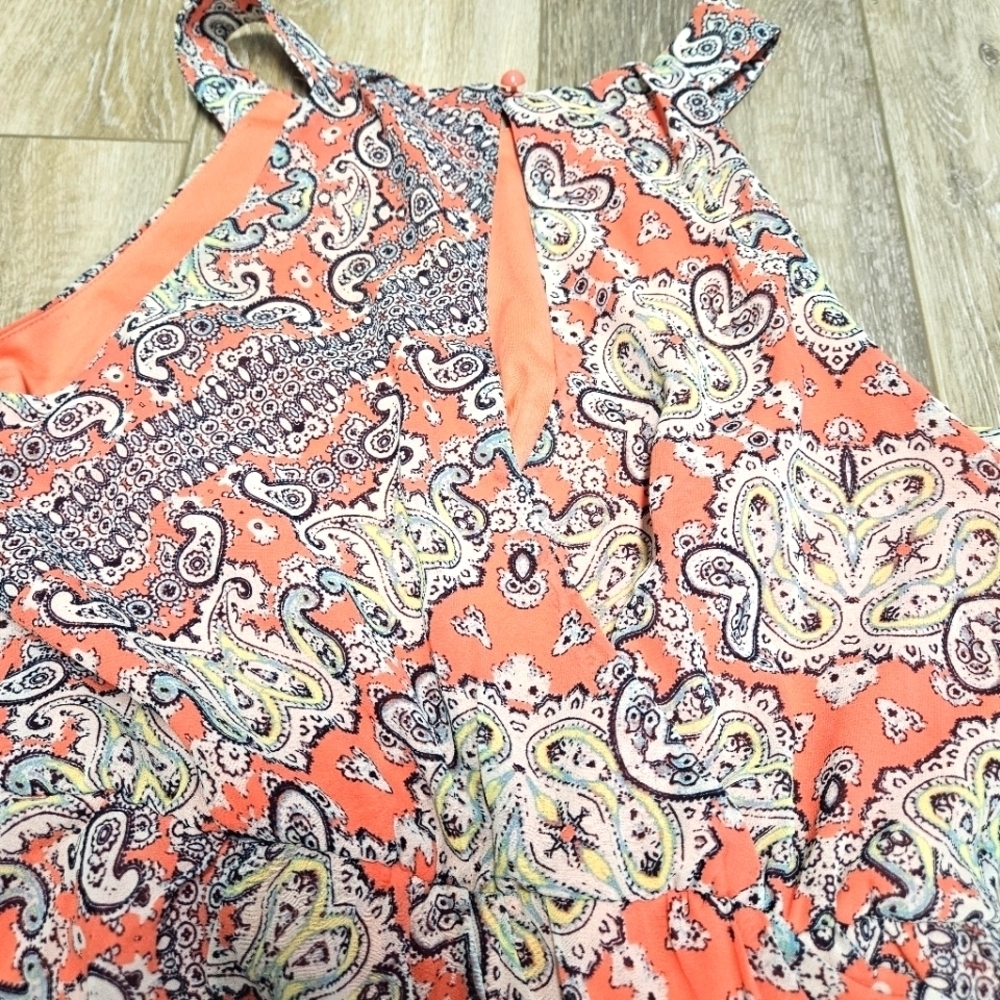 Kut From The Kloth Paisley Sundress Handkerchief Hem Fit & Flare Women's 4 Coral - Picture 6 of 8